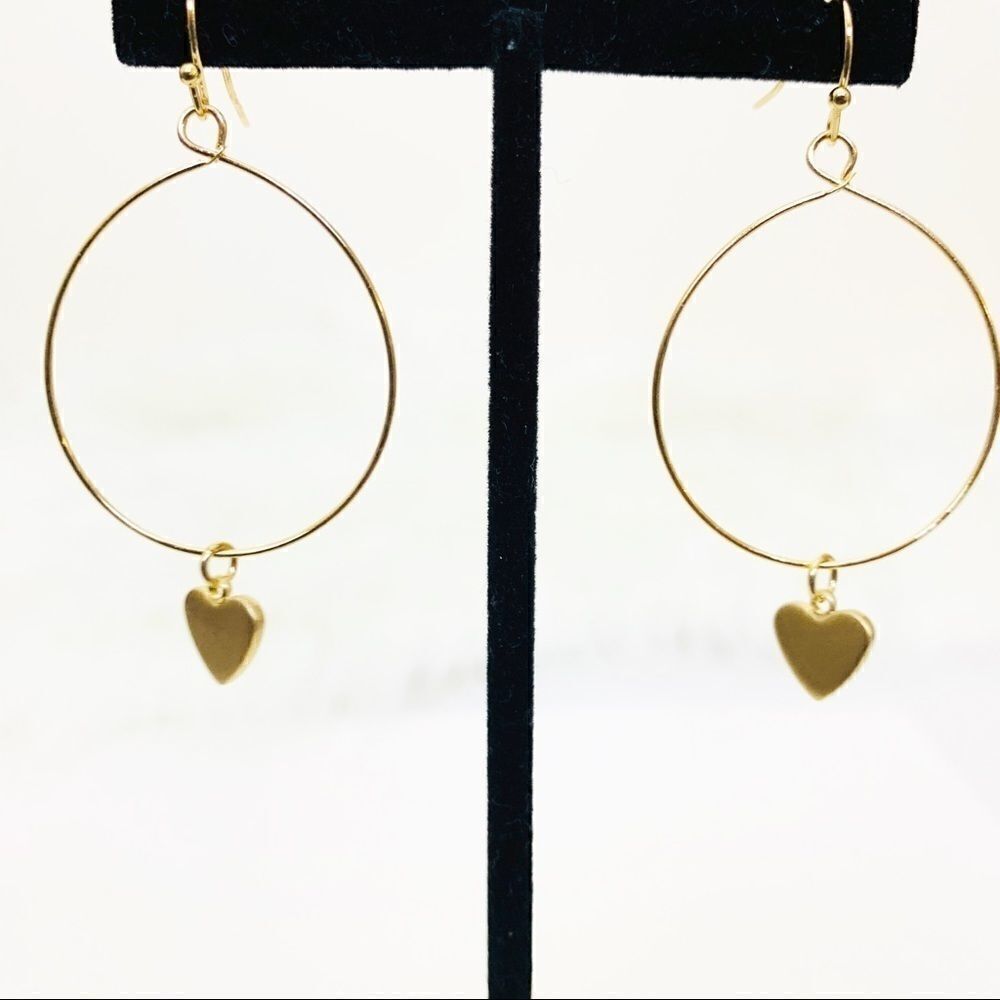 Heart Charm Dangle Hoops, Set of 2 Silver/Gold - Picture 3 of 11